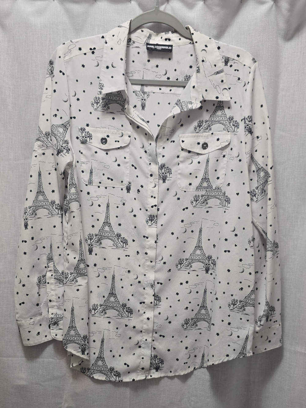 Karl Lagerfeld White Blouse with Black Eiffel Tower Print